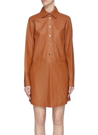 Main View - Click To Enlarge - YVES SALOMON - Lambskin leather shirt dress