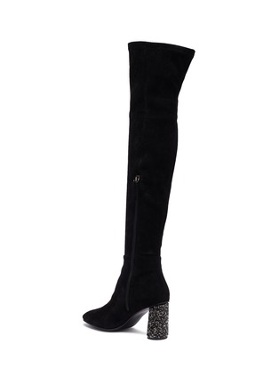 Detail View - Click To Enlarge - PEDDER RED - 'Gibbs' embellished heel suede thigh high boots