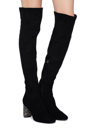 Figure View - Click To Enlarge - PEDDER RED - 'Gibbs' embellished heel suede thigh high boots