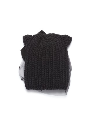 Figure View - Click To Enlarge - EUGENIA KIM - 'Felix' beaded veil cat ear wool knit beanie