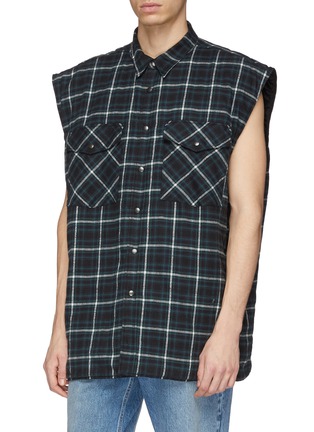 Detail View - Click To Enlarge - BALENCIAGA - Two-in-one tartan plaid flannel vest and patchwork shirt