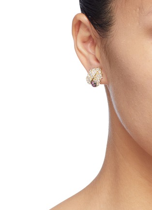 Figure View - Click To Enlarge - ANABELA CHAN - 'Leaf' diamond ruby stud earrings