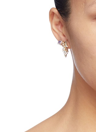 Front View - Click To Enlarge - ANABELA CHAN - 'Rose Garden Butterfly' diamond gemstone mismatched detachable drop earrings