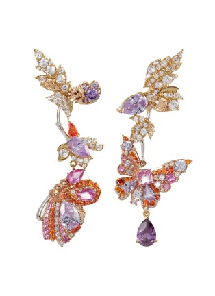 Main View - Click To Enlarge - ANABELA CHAN - 'Rose Garden Butterfly' diamond gemstone mismatched detachable drop earrings
