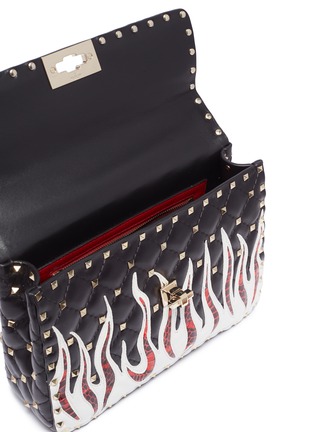 Detail View - Click To Enlarge - VALENTINO GARAVANI - 'Rockstud Spike' flame appliqué medium quilted leather crossbody bag