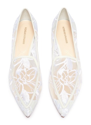 Detail View - Click To Enlarge - NICHOLAS KIRKWOOD - 'Beya' floral embroidered metal heel mesh skimmer loafers