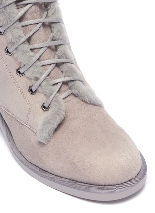 Detail View - Click To Enlarge - NICHOLAS KIRKWOOD - 'Casati' faux pearl heel shearling combat boots