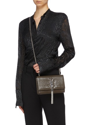 Figure View - Click To Enlarge - SAINT LAURENT - 'Kate' tassel croc embossed leather crossbody bag