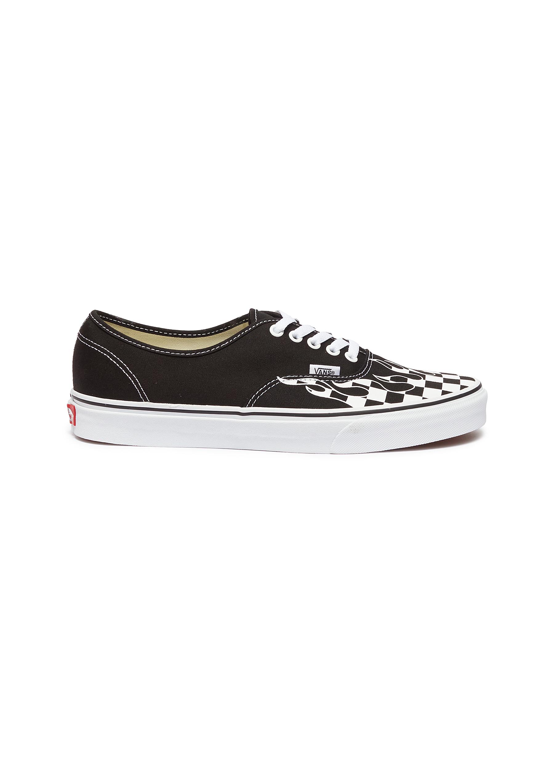 vans authentic checkerboard flame black & white skate shoes