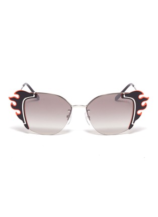 Main View - Click To Enlarge - PRADA - Flame acetate rim metal angular sunglasses