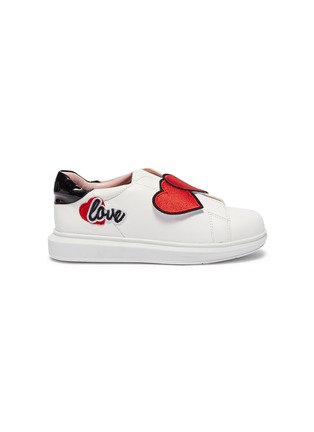 Main View - Click To Enlarge - WINK - 'Popcorn' slogan heart appliqué leather kids sneakers