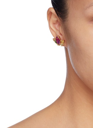 Front View - Click To Enlarge - ANTON HEUNIS - Detachable glass crystal slogan hoop earrings
