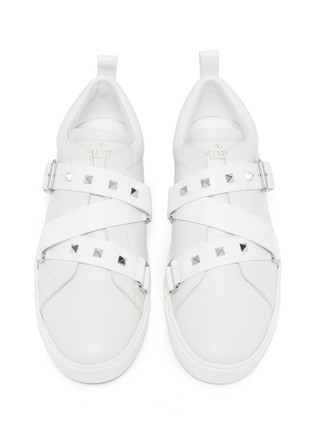 Detail View - Click To Enlarge - VALENTINO GARAVANI - 'V-Punk' crisscross strap leather sneakers