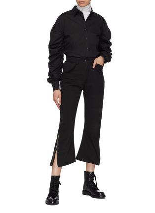 Figure View - Click To Enlarge - 10455 - Ruched sleeve bomber shirt