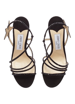 Detail View - Click To Enlarge - JIMMY CHOO - 'Lynn 100' glass crystal strappy suede sandals