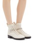 Figure View - Click To Enlarge - JIMMY CHOO - 'Cruz' glass crystal strap leather combat boots