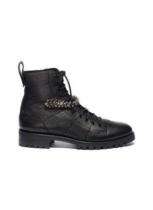 Main View - Click To Enlarge - JIMMY CHOO - 'Cruz' glass crystal strap leather combat boots