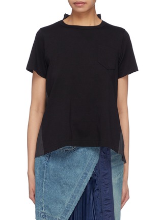 Main View - Click To Enlarge - SACAI - Contrast pleated mesh back T-shirt