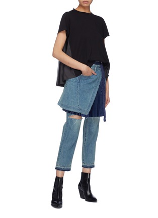 Figure View - Click To Enlarge - SACAI - Contrast pleated mesh back T-shirt