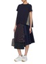 Figure View - Click To Enlarge - SACAI - Contrast pleated mesh back T-shirt