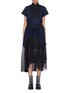 Main View - Click To Enlarge - SACAI - Colourblock pleated mesh panel belted poplin shirt dress
