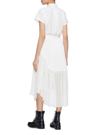 Back View - Click To Enlarge - SACAI - Pleated mesh panel belted poplin shirt dress