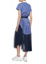 Back View - Click To Enlarge - SACAI - Colourblock pleated mesh panel belted stripe shirt dress