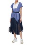 Figure View - Click To Enlarge - SACAI - Colourblock pleated mesh panel belted stripe shirt dress