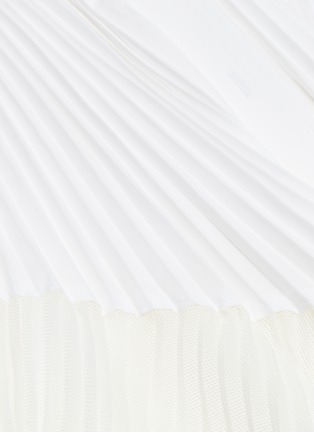 Detail View - Click To Enlarge - SACAI - Mesh panel pleated belted poplin skirt