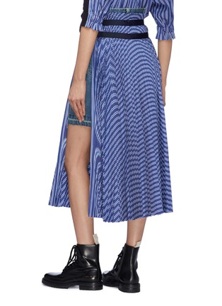 Back View - Click To Enlarge - SACAI - Asymmetric stripe pleated overlay wrap denim skirt