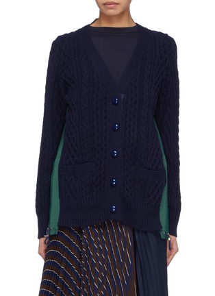 Main View - Click To Enlarge - SACAI - Colourblock contrast back wool cable knit cardigan