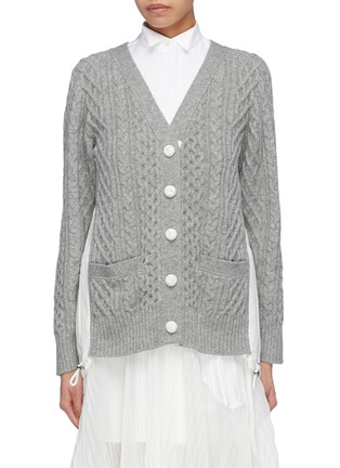 Main View - Click To Enlarge - SACAI - Colourblock contrast back wool cable knit cardigan