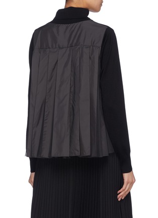 Back View - Click To Enlarge - SACAI - Contrast pleated mesh back wool turtleneck sweater
