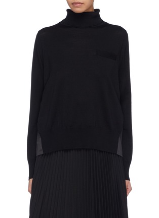 Main View - Click To Enlarge - SACAI - Contrast pleated mesh back wool turtleneck sweater