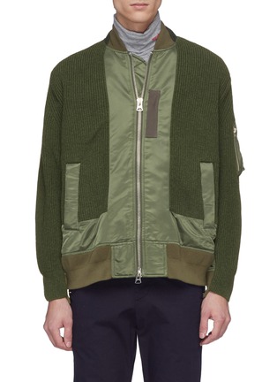 Main View - Click To Enlarge - SACAI - Knit panel patchwork bomber jacket