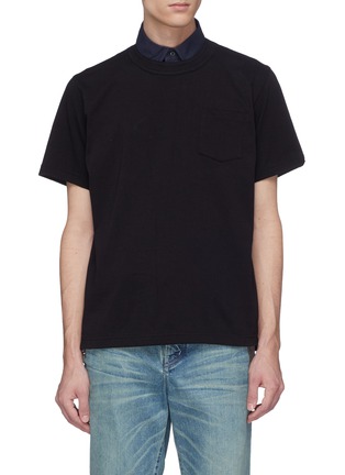 Main View - Click To Enlarge - SACAI - Shirt collar poplin back panel T-shirt