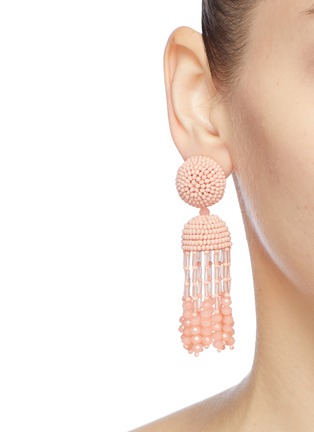Figure View - Click To Enlarge - OSCAR DE LA RENTA - Bead tassel drop clip earrings