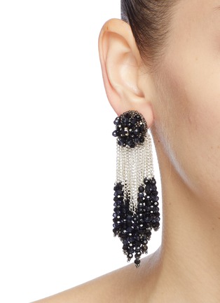 Figure View - Click To Enlarge - OSCAR DE LA RENTA - Glass bead chain cluster drop clip earrings
