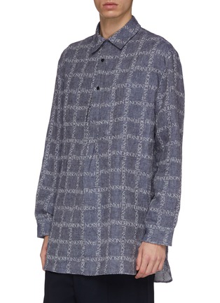 Front View - Click To Enlarge - JW ANDERSON - Logo print windowpane check linen shirt