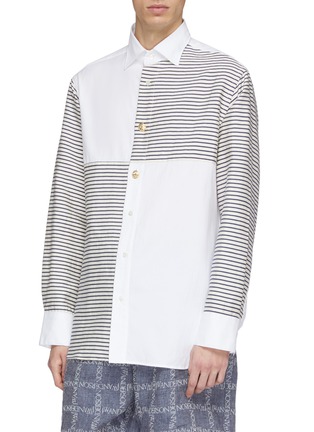 Detail View - Click To Enlarge - JW ANDERSON - Stripe panel patchwork unisex shirt