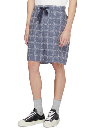 Detail View - Click To Enlarge - JW ANDERSON - Windowpane check logo print unisex sweat shorts