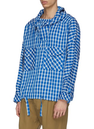 Front View - Click To Enlarge - MARTINE ROSE - Patch pocket check plaid hoodie