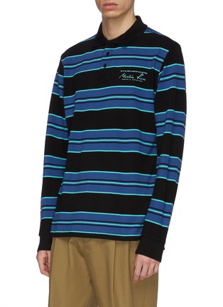 Front View - Click To Enlarge - MARTINE ROSE - Logo embroidered stripe long sleeve polo shirt