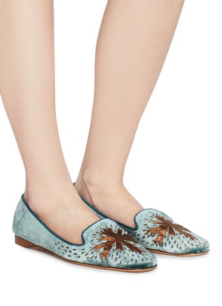 Figure View - Click To Enlarge - EMMA HOPE - Star embroidered velvet loafers