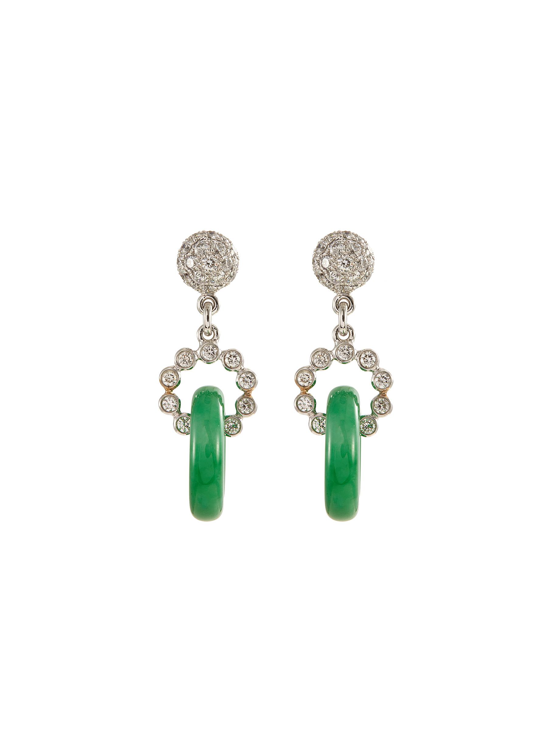 Diamond jadeite hoop drop earrings