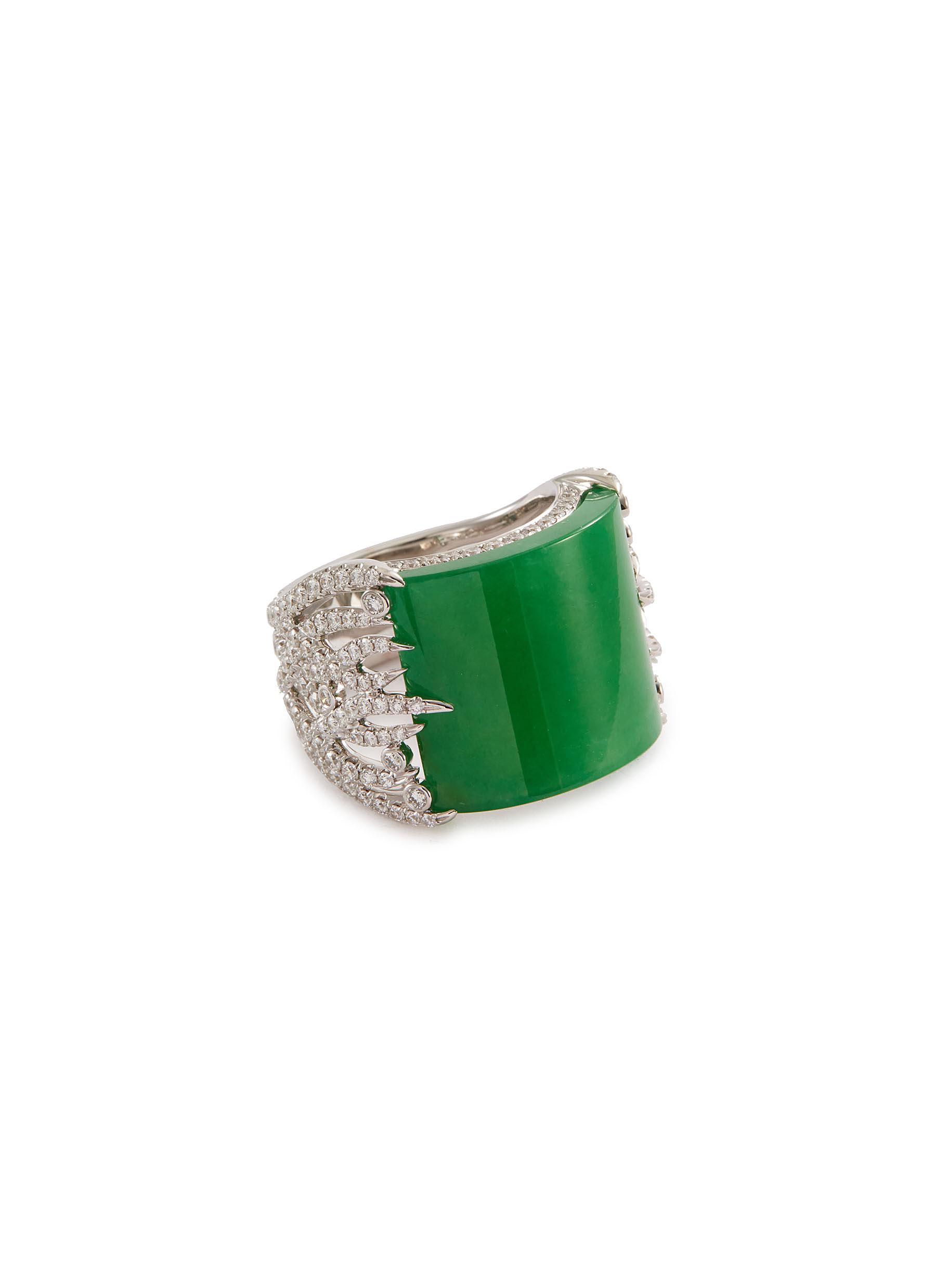Diamond jadeite 18k white gold ring