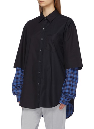 Front View - Click To Enlarge - VETEMENTS - 'Fusion' layered check plaid sleeve panel oversized unisex shirt