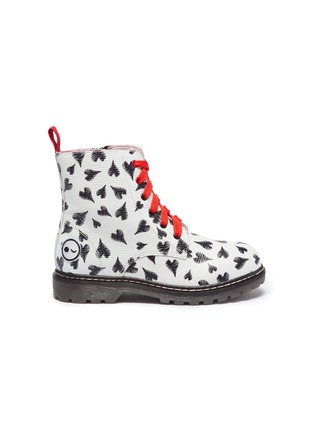 Main View - Click To Enlarge - WINK - 'Cookie' heart print leather kids combat boots