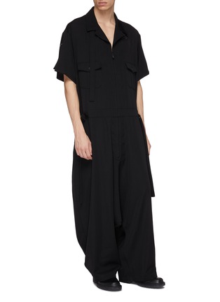 Front View - Click To Enlarge - YOHJI YAMAMOTO - Chest pocket belted wool twill overalls