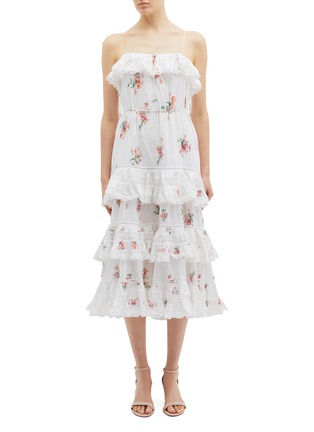 Main View - Click To Enlarge - ZIMMERMANN - 'Heathers' floating bouquet print tiered ruffle camisole dress